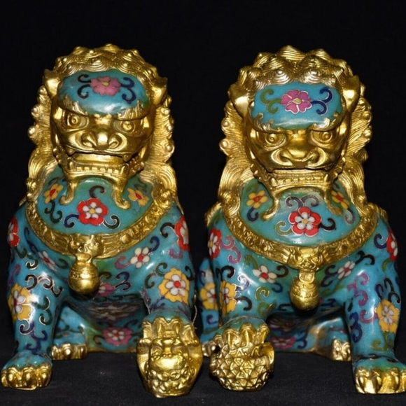 Handmade Pair bronze Foo Dogs Sculptures - Picture 1 of 6